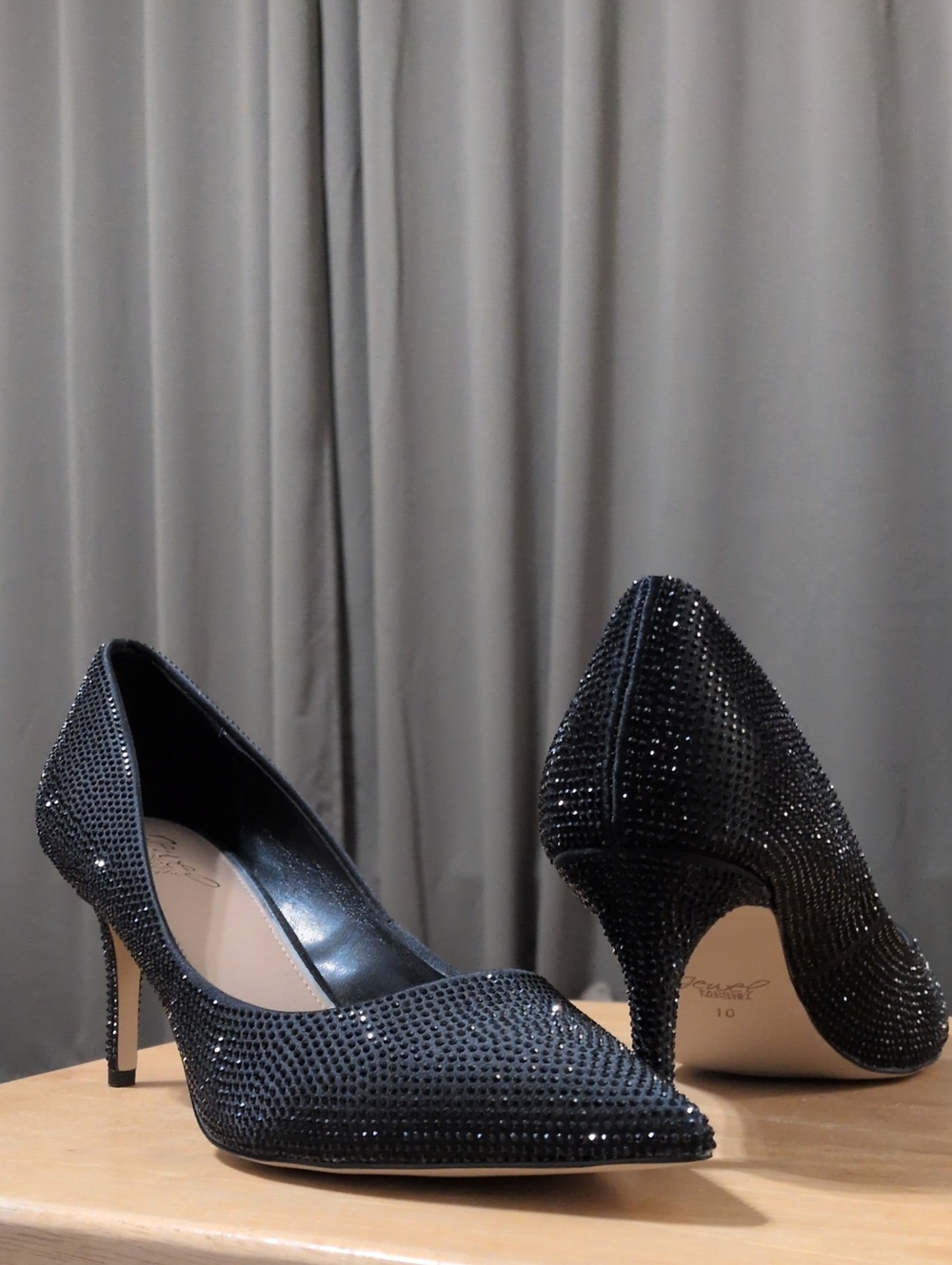 Black Jeweled Pointed Toe Heels